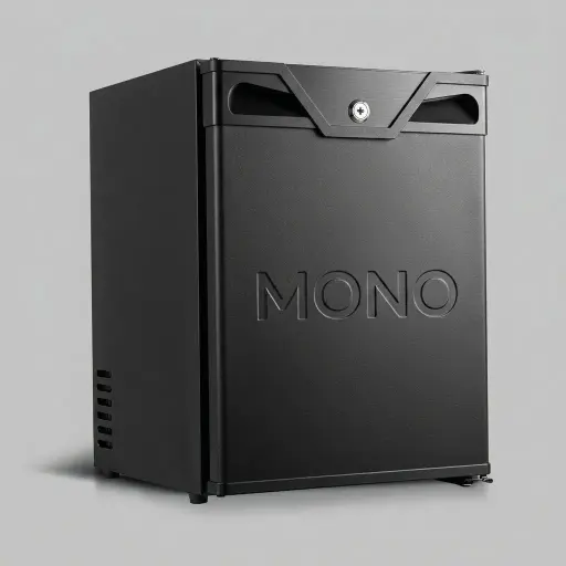 Absorption Mini Bar 30L with Solid Door — MBA-1029 — A 30L absorption minibar with a solid door and internal LED light for quiet, discreet cooling in smaller rooms. The compressor-free absorption system runs silent, vibration-free and Freon-free, holding 0 to 8 degrees. An electronic thermostat with daily auto-defrost removes manual upkeep.
