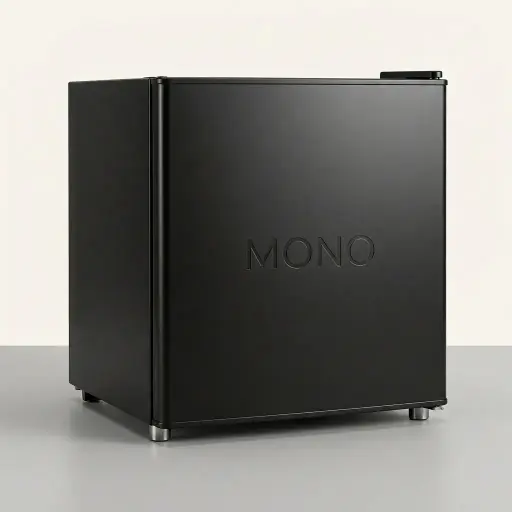 Compressor Mini Bar 30L with Solid Door — MBC-1029 — A 30L compressor minibar with a solid door and adjustable temperature control between 0 and 10 degrees for compact rooms. An internal glass shelf and two door racks keep drinks and snacks organised. Eco-friendly R600a refrigerant, measuring 42.5x42x49cm, in black, white or silver.