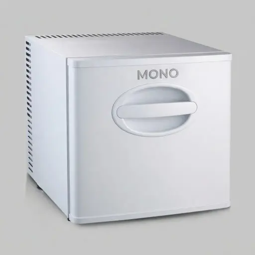 Thermoelectric Mini Bar Drawer 21L [1027] — MBD-1027 — A 21L drawer-style minibar with a solid foamed door for flush, built-in installation and quiet operation. The compressor-free design runs at 0dB with no vibration or CFC, holding 8 degrees with internal LED light. Measures 38.5x45.5x37.5cm, in black or white.