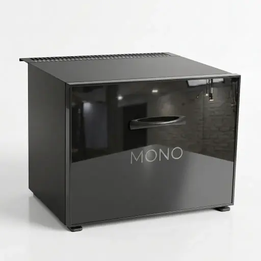Absorption Mini Bar Drawer 50ltr — MBD-1029 — A 50L absorption drawer minibar with a solid door that slides out for easy access under cabinetry. The compressor-free absorption system runs silent and Freon-free, holding 0 to 8 degrees with internal LED light and daily auto-defrost. An energy-saving, low-maintenance choice in black.