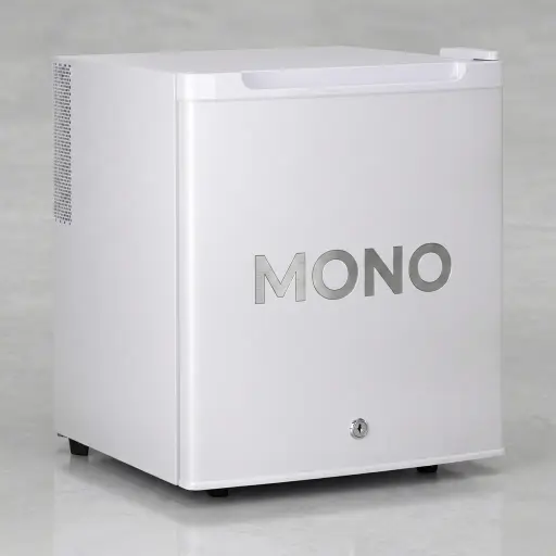 Semi-Conductor Mini Bar 42L with Magic Shelf [1054] — MBF-1054 — A 42L thermoelectric minibar with a solid door and refrigerant-free chip cooling for very low power use and silent running. Freon-free and eco-friendly, it holds 6.5 to 15 degrees with adjustable control, a magic shelf and internal LED light. Measures 42x42x51.5cm, in black or white.