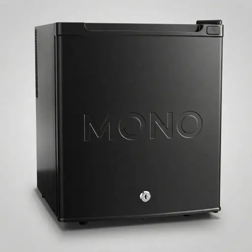 Semi-Conductor Mini Bar 42L with Magic Shelf [1055] — MBF-1055 — A 42L thermoelectric minibar with a solid door and refrigerant-free chip cooling for low energy use and quiet operation. Freon-free and eco-friendly, it holds 6.5 to 15 degrees with adjustable control, a magic shelf and internal LED light. Measures 42x42x51.5cm, in black or white.