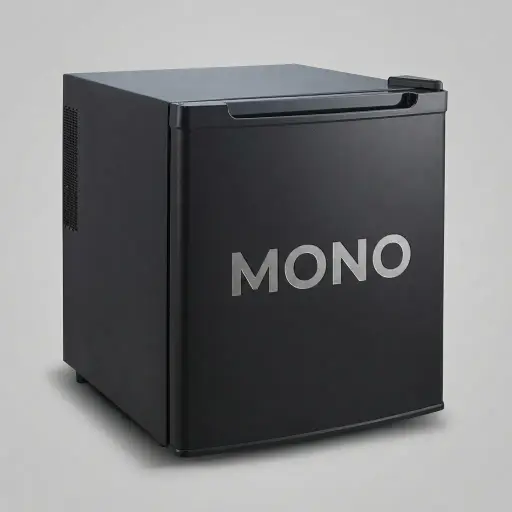 Semi-Conductor Mini Bar 30L with Magic Shelf [1064] — MBF-1064 — A 30L thermoelectric minibar with a solid door and refrigerant-free chip cooling for low energy use and quiet operation. Freon-free and eco-friendly, it holds 6 to 12 degrees with adjustable control, a magic shelf and internal LED light. Measures 42x40x48.5cm, in black or white.