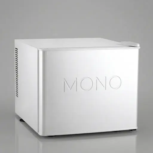 Semi-Conductor Mini Bar 20L with Magic Shelf [1068] — MBF-1068 — A compact 20L thermoelectric minibar with a solid door and refrigerant-free cooling for quiet 30 to 40dB operation. Adjustable temperature control holds 4.5 to 15 degrees, with a 3mm glass magic shelf and internal LED light. Measures 40x42.2x35.2cm, in black or white.