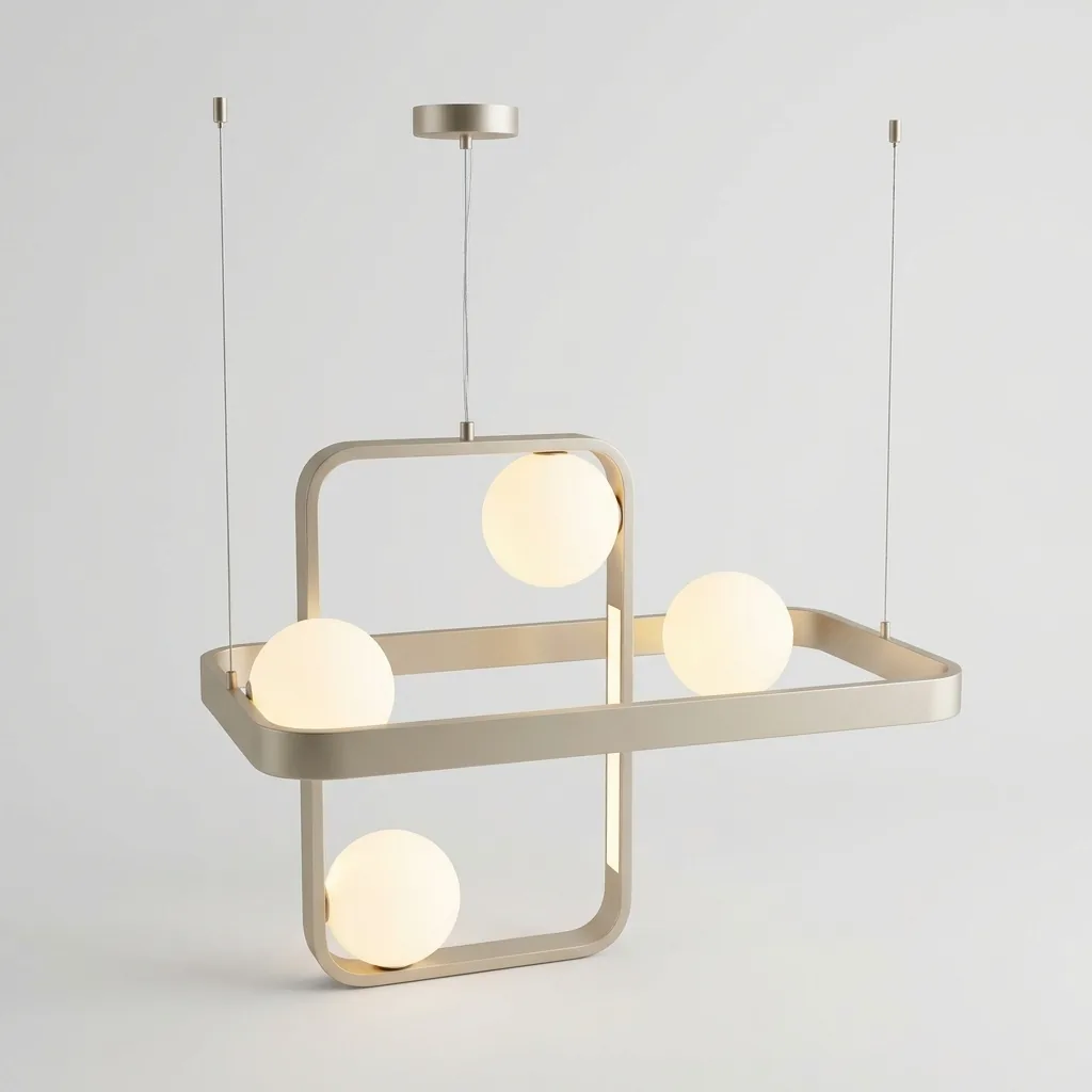 Rectangular Frame Pendant Lamp with Glass Globes in Chrome — PND-1030