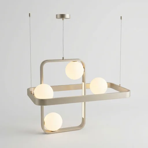 Rectangular Frame Pendant Lamp with Glass Globes in Chrome — PND-1030