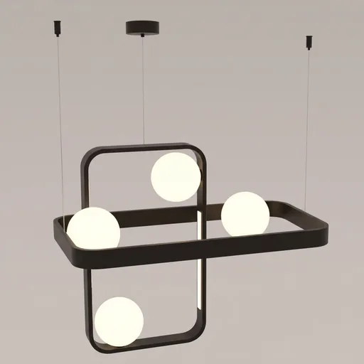 Rectangular Frame Pendant Lamp with Glass Globes in Black — PND-1031
