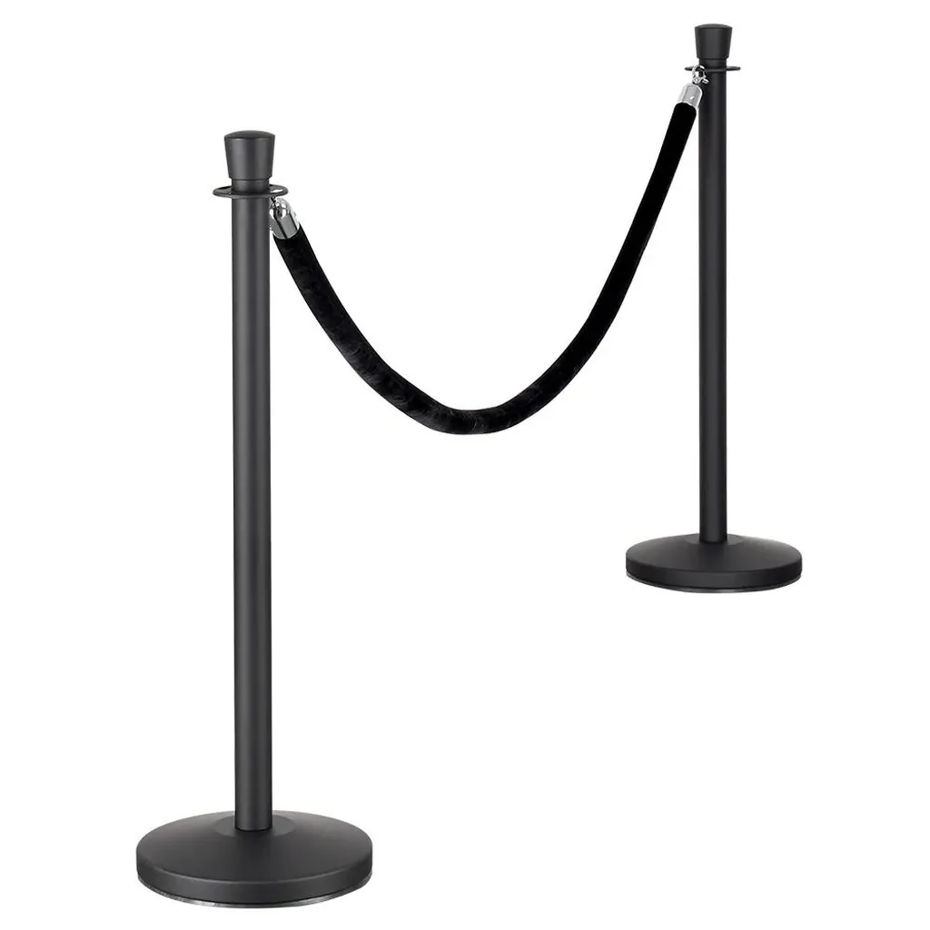 Stainless Steel Queue Barrier Post with Rope in Black — PSS-1027
