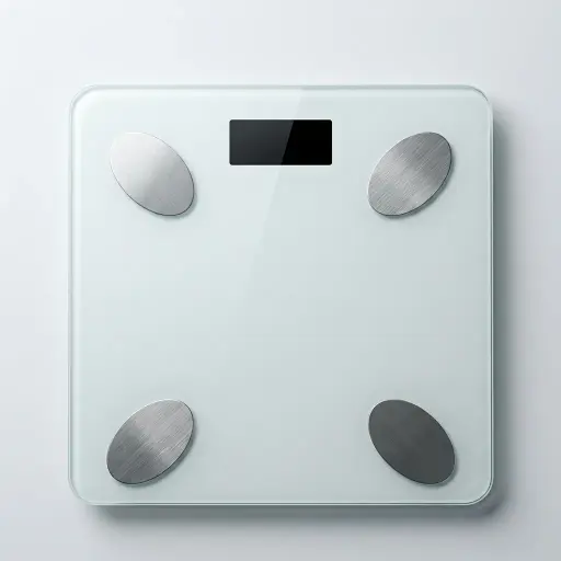 Tempered Glass Digital Bathroom Scale with 180kg Capacity [1035] — SCL-1035 — A Bluetooth smart bathroom scale that syncs with iOS and Android to track weight, BMI, body fat, muscle, water, bone and more for up to seven users. A backlit LCD and 5mm tempered glass platform weigh up to 180kg in kg, lb or stone, with auto zero-reset and switch-off. Measures 30x30cm, powered by 2 AAA batteries.