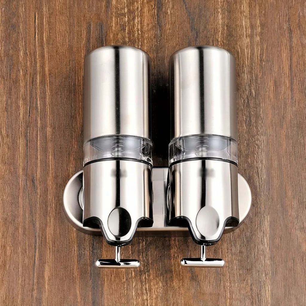 Double Wall Mounted Soap Dispenser Pull Type Stainless Steel — SPD-1025 (image 2)