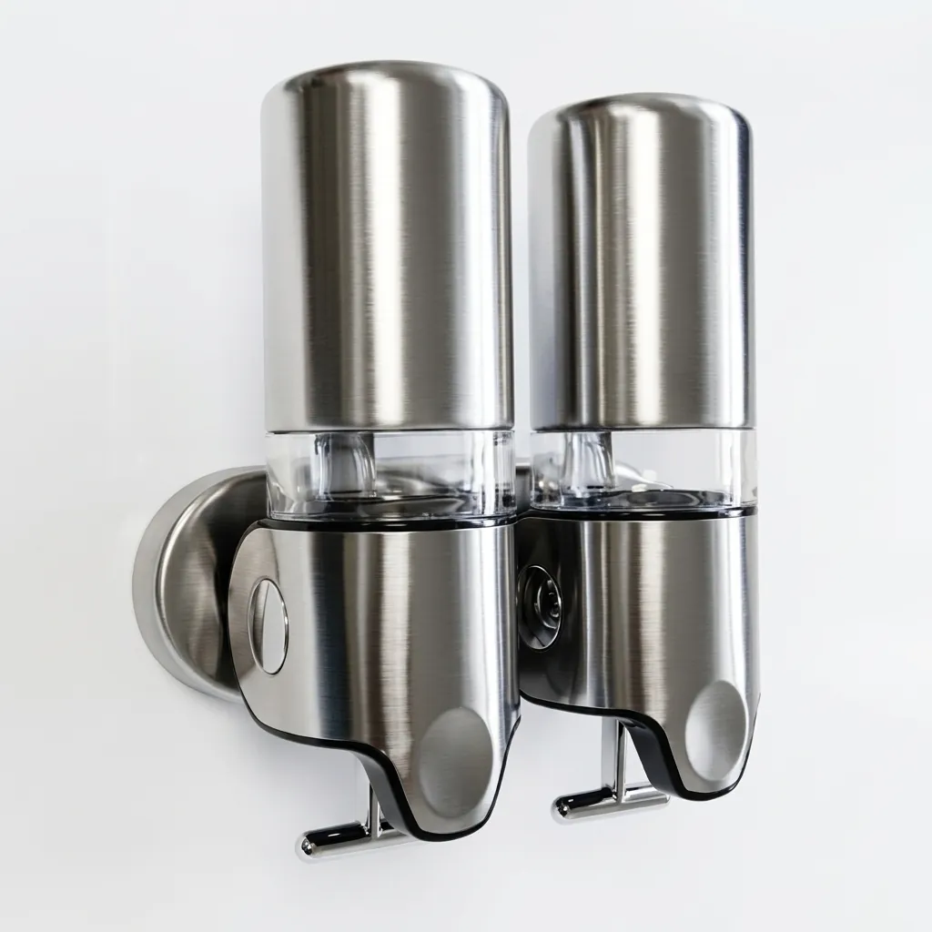 Double Wall Mounted Soap Dispenser Pull Type Stainless Steel — SPD-1025 (image 3)