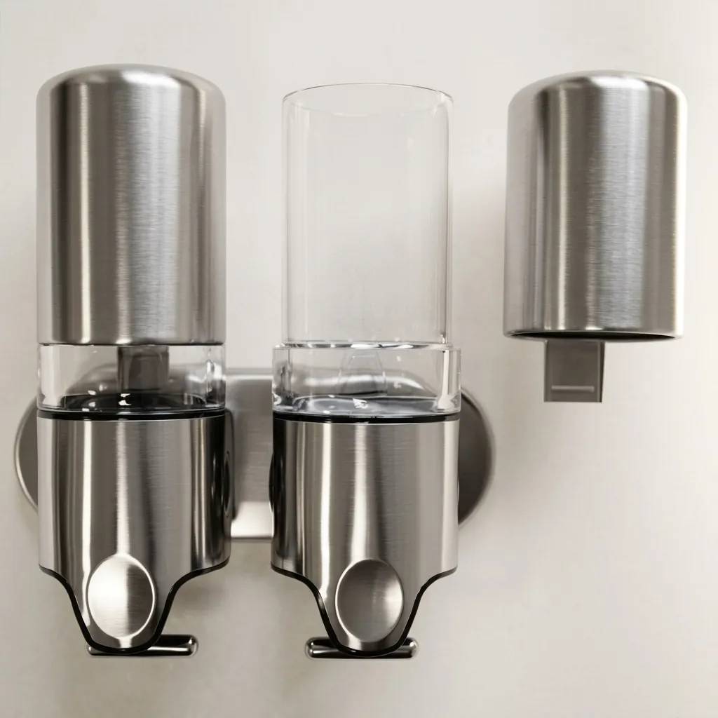 Double Wall Mounted Soap Dispenser Pull Type Stainless Steel — SPD-1025 (image 5)