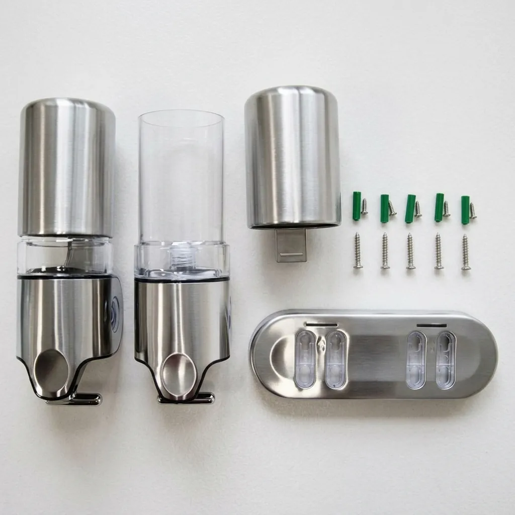 Double Wall Mounted Soap Dispenser Pull Type Stainless Steel — SPD-1025 (image 7)