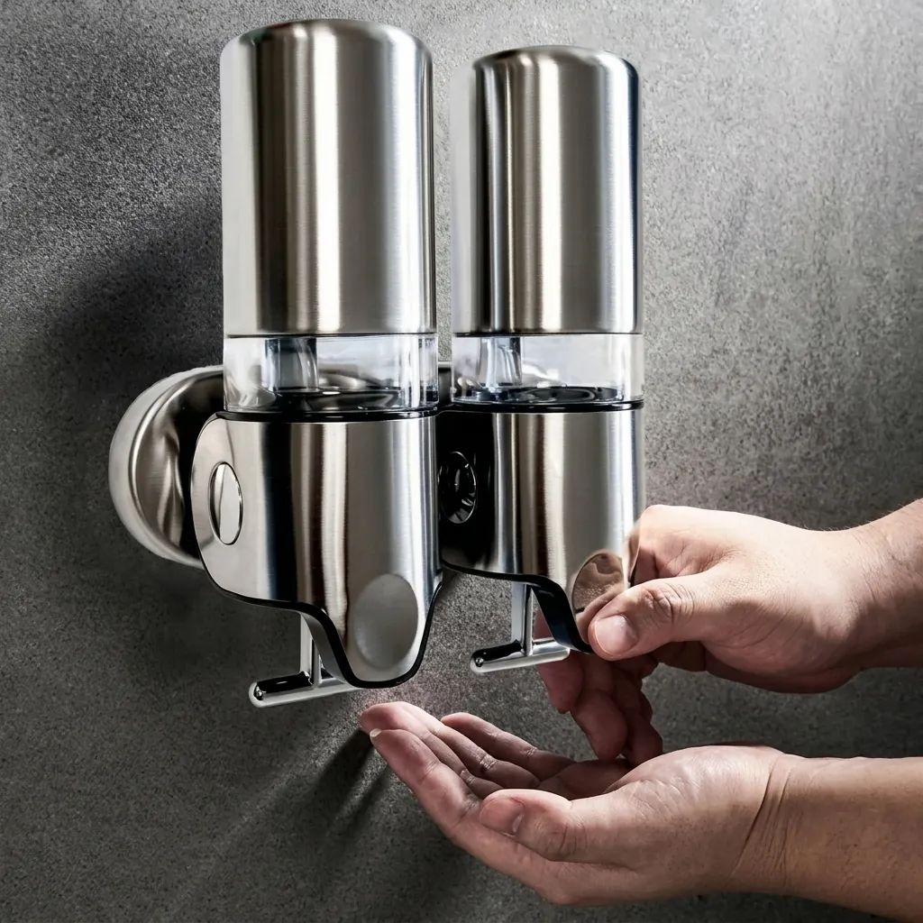 Double Wall Mounted Soap Dispenser Pull Type Stainless Steel — SPD-1025 (image 8)