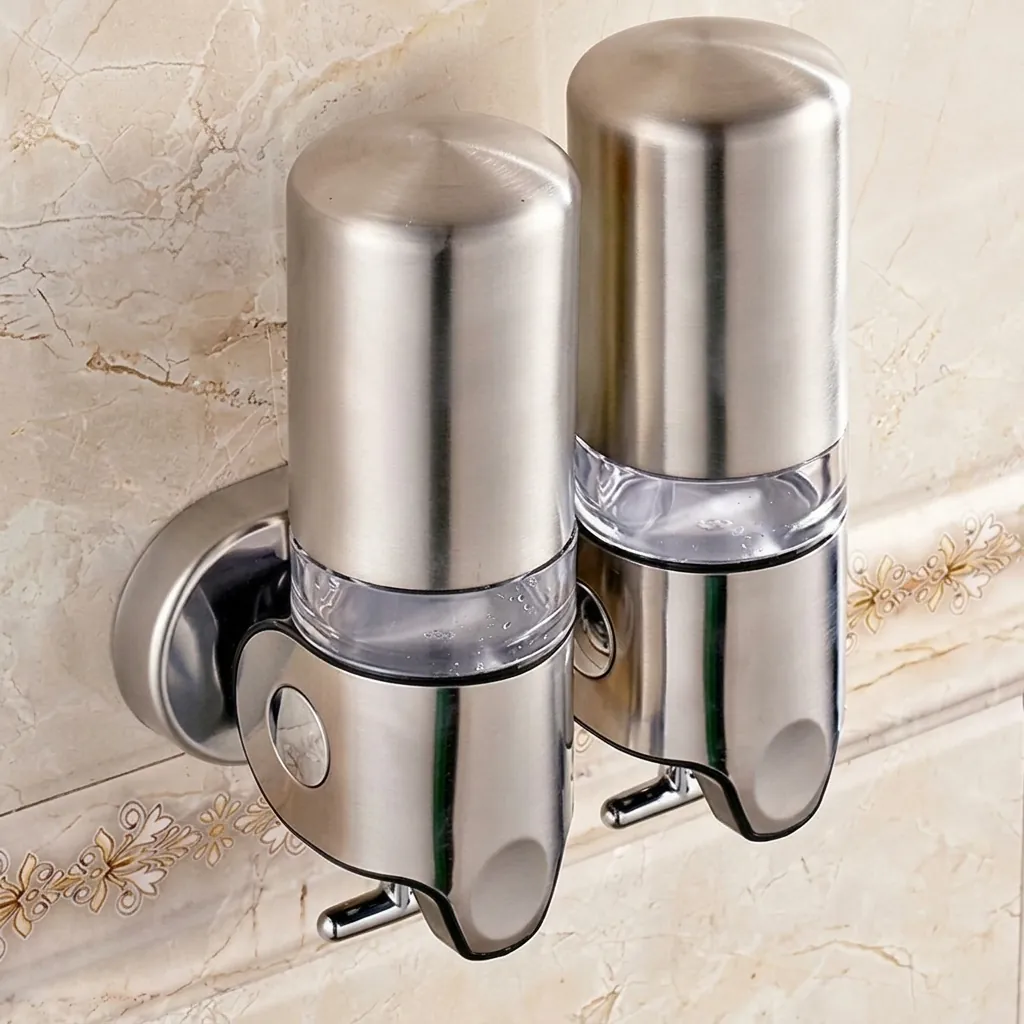 Double Wall Mounted Soap Dispenser Pull Type Stainless Steel — SPD-1025 (image 9)