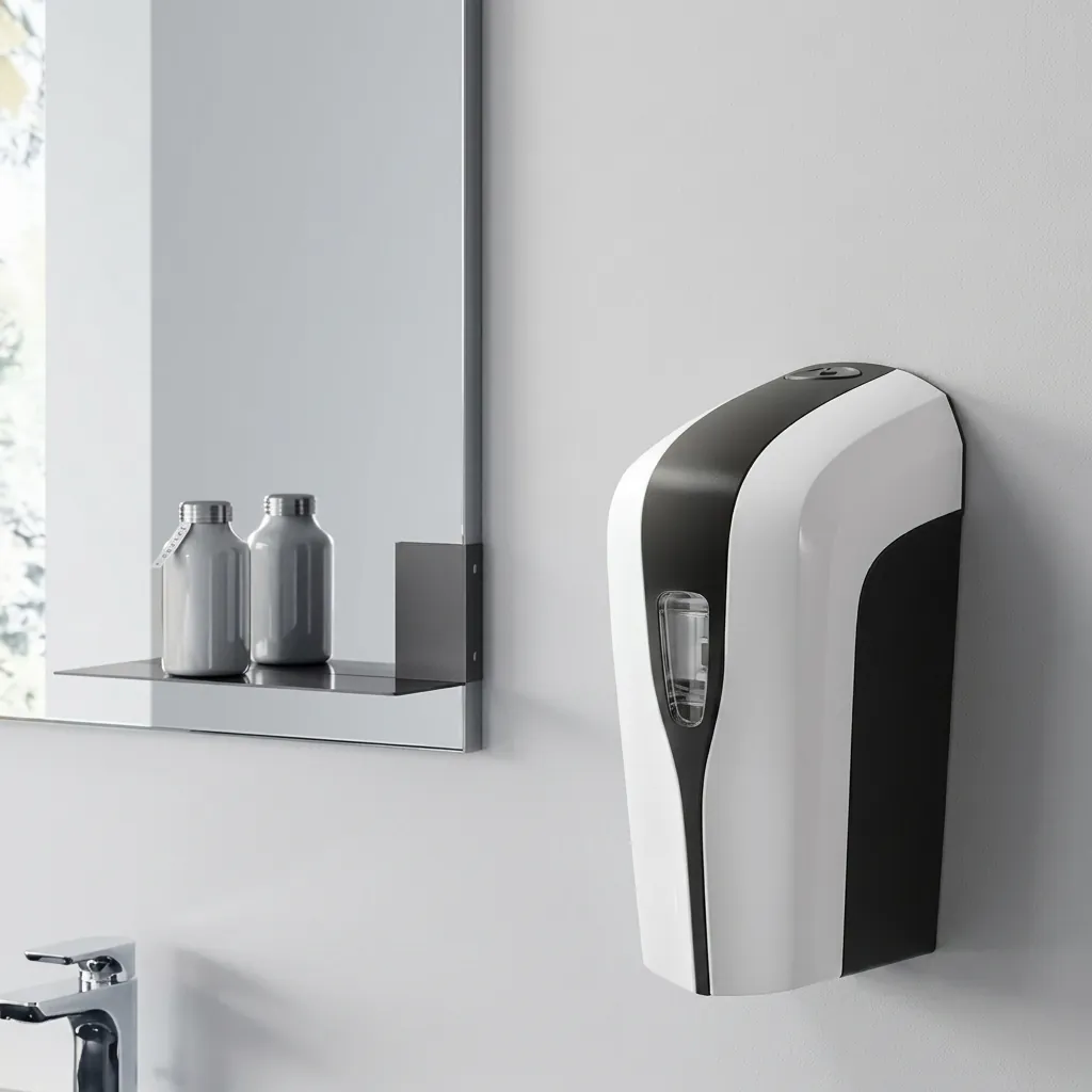 Touchless Automatic Soap Dispenser (1000ml) [1027] — SPD-1027 — A touchless automatic soap dispenser in ABS with a 1000ml reservoir and hands-free infrared sensing for hygienic dispensing. It handles gel, spray or foam at a 1.0ml output, running on 4 Type-C batteries or an optional mains adapter. Measures 123x114x261.5mm, finished in white. (image 2)