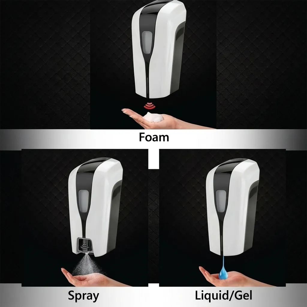 Touchless Automatic Soap Dispenser (1000ml) [1027] — SPD-1027 — A touchless automatic soap dispenser in ABS with a 1000ml reservoir and hands-free infrared sensing for hygienic dispensing. It handles gel, spray or foam at a 1.0ml output, running on 4 Type-C batteries or an optional mains adapter. Measures 123x114x261.5mm, finished in white. (image 3)