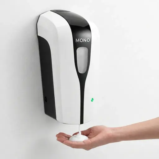 Touchless Automatic Soap Dispenser (1000ml) [1027] — SPD-1027 — A touchless automatic soap dispenser in ABS with a 1000ml reservoir and hands-free infrared sensing for hygienic dispensing. It handles gel, spray or foam at a 1.0ml output, running on 4 Type-C batteries or an optional mains adapter. Measures 123x114x261.5mm, finished in white.