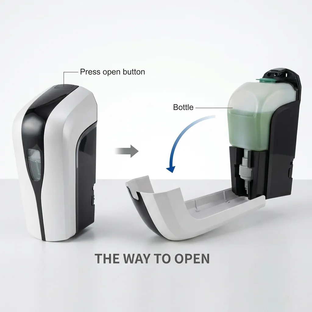 Touchless Automatic Soap Dispenser (1000ml) [1027] — SPD-1027 — A touchless automatic soap dispenser in ABS with a 1000ml reservoir and hands-free infrared sensing for hygienic dispensing. It handles gel, spray or foam at a 1.0ml output, running on 4 Type-C batteries or an optional mains adapter. Measures 123x114x261.5mm, finished in white. (image 5)