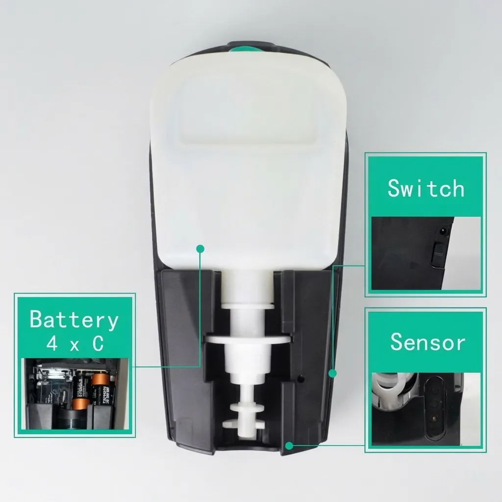 Touchless Automatic Soap Dispenser (1000ml) [1027] — SPD-1027 — A touchless automatic soap dispenser in ABS with a 1000ml reservoir and hands-free infrared sensing for hygienic dispensing. It handles gel, spray or foam at a 1.0ml output, running on 4 Type-C batteries or an optional mains adapter. Measures 123x114x261.5mm, finished in white. (image 7)