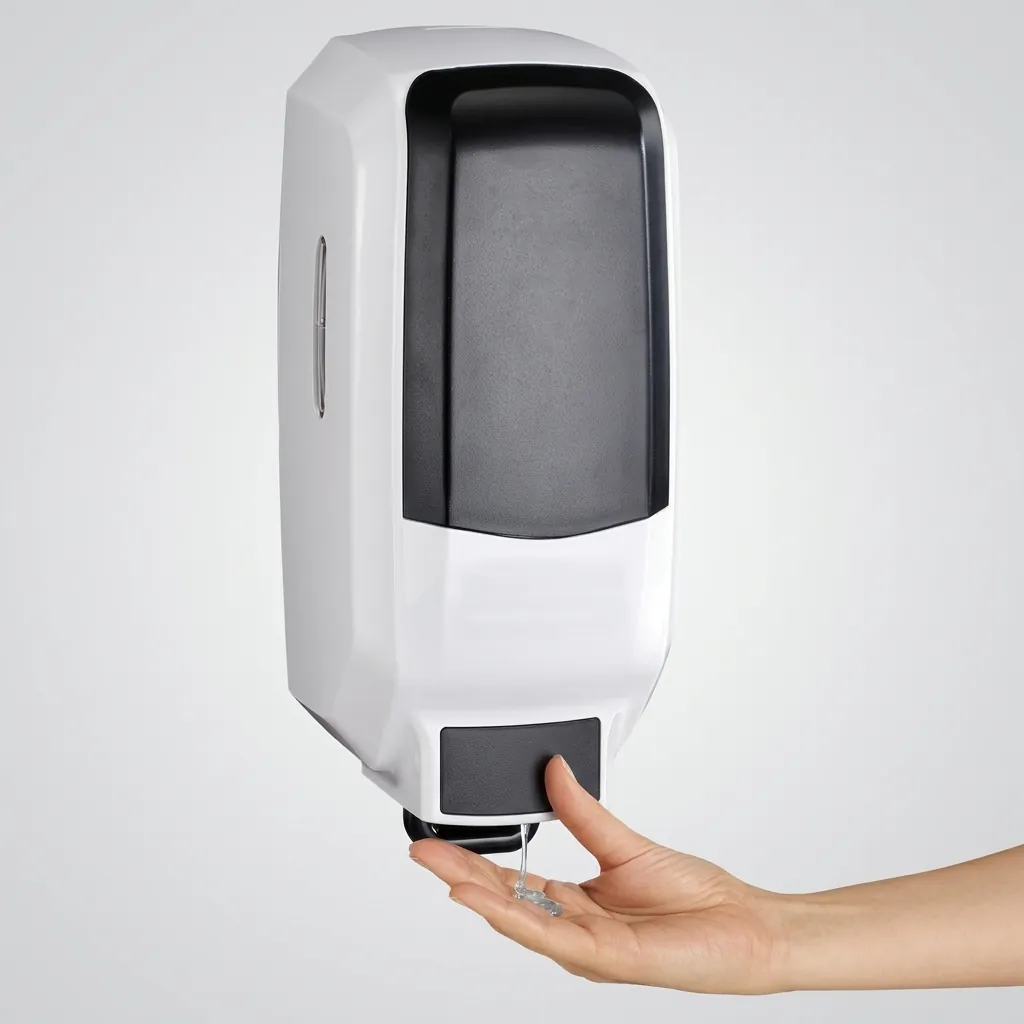 Pull Typr Hand Sanitizer Dispenser — SPD-1031 — A pull-type manual hand sanitiser dispenser in ABS with a 1000ml reservoir and an adjustable 0.8 to 1.6ml gel output. The lever pull makes dispensing simple and hygienic in busy areas. Measures 120x125x285mm, in black or white. (image 5)