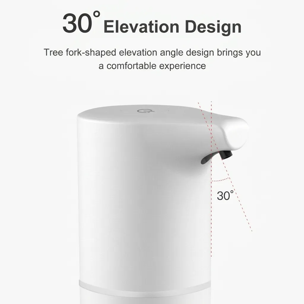 Automatic Table Top Soap Dispenser Touchless — SPD-1032 — A compact touchless tabletop soap dispenser in waterproof ABS with a 350ml reservoir and fast 0.25-second sensing within 5cm. It dispenses foam, spray or gel at a 0.7ml output, powered via a 5V USB input. Lightweight at 0.26kg and measuring 72x89x188mm, finished in white. (image 8)