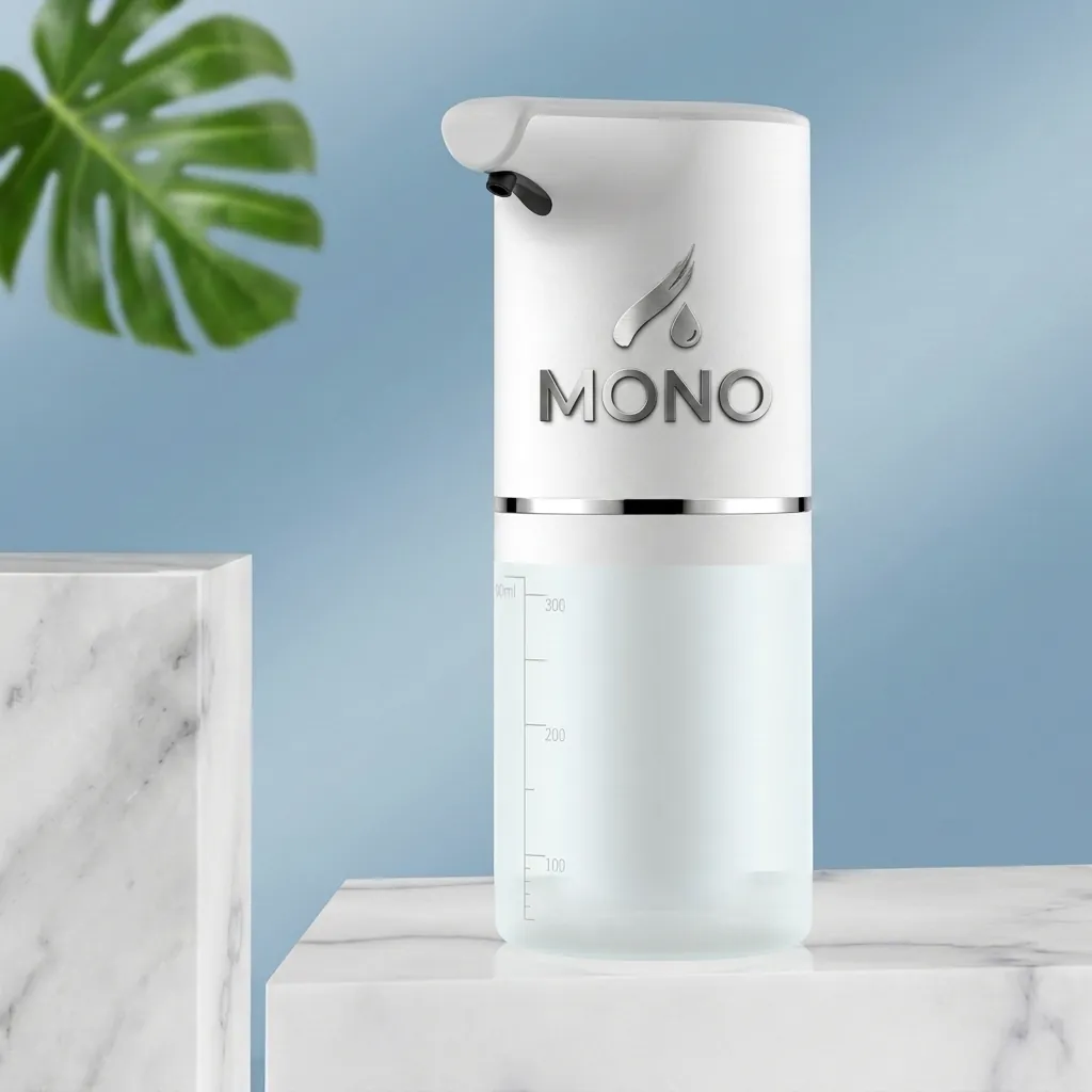 Automatic Table Top Soap Dispenser Touchless — SPD-1032 — A compact touchless tabletop soap dispenser in waterproof ABS with a 350ml reservoir and fast 0.25-second sensing within 5cm. It dispenses foam, spray or gel at a 0.7ml output, powered via a 5V USB input. Lightweight at 0.26kg and measuring 72x89x188mm, finished in white. (image 1)