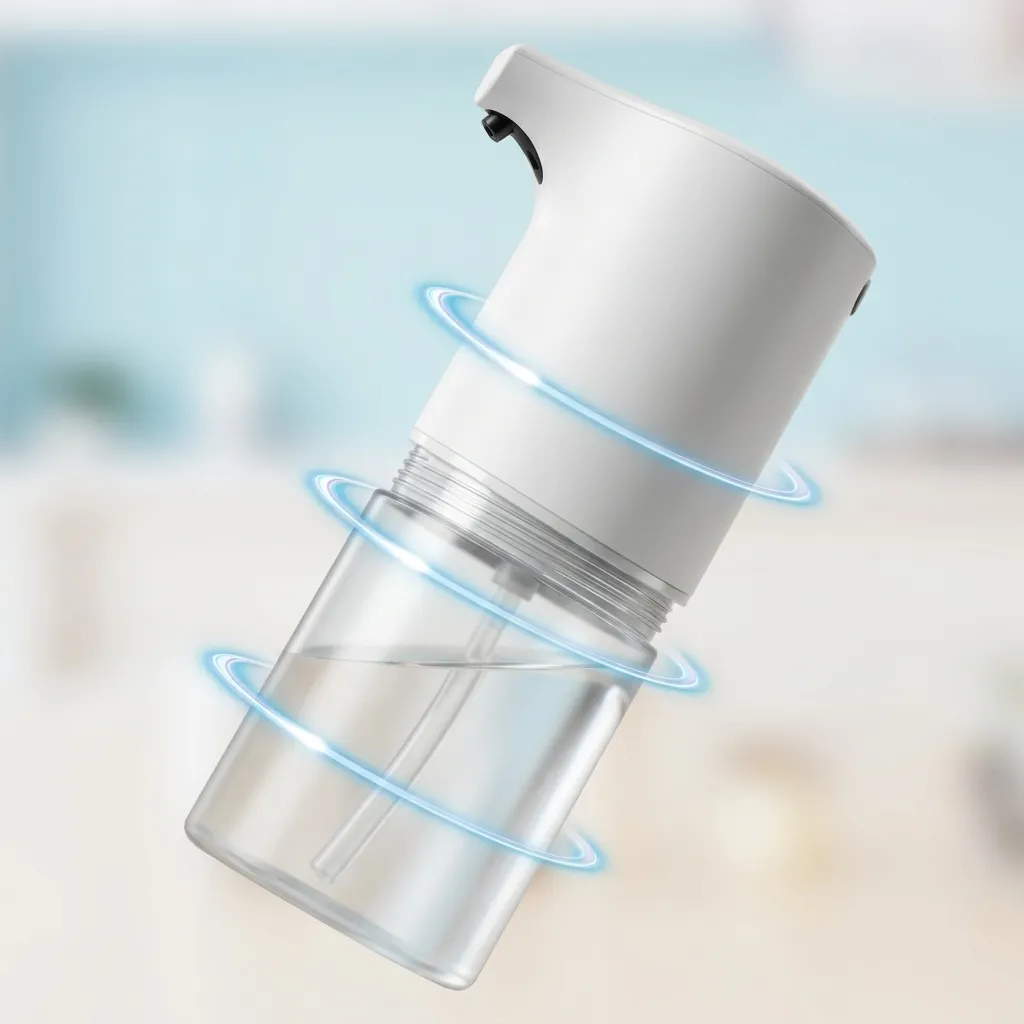 Automatic Table Top Soap Dispenser Touchless — SPD-1032 — A compact touchless tabletop soap dispenser in waterproof ABS with a 350ml reservoir and fast 0.25-second sensing within 5cm. It dispenses foam, spray or gel at a 0.7ml output, powered via a 5V USB input. Lightweight at 0.26kg and measuring 72x89x188mm, finished in white. (image 11)