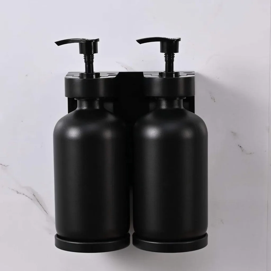 ABS Wall-Mounted Double Soap Dispenser 2x500ml in Black — SPD-1039