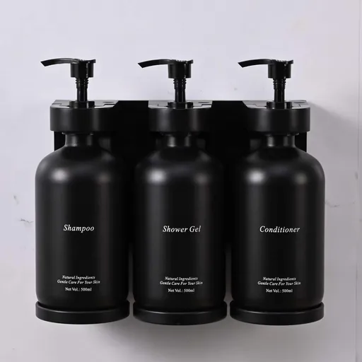 ABS Wall-Mounted Triple Soap Dispenser 3x500ml in Black — SPD-1042