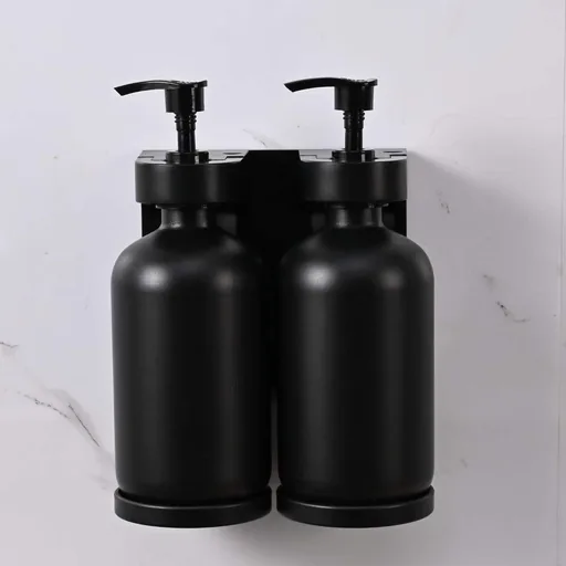 Stainless Steel Wall-Mounted Double Soap Dispenser 2x500ml in Black — SPD-1048