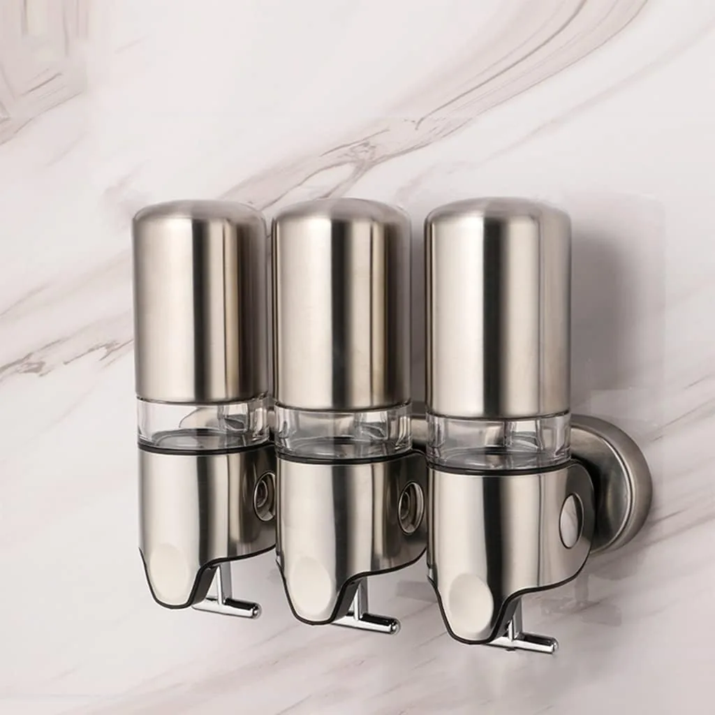 Triple Wall Mounted Soap Dispenser Pull Type Stainless Steel — SPD-1053