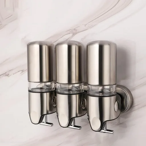 Triple Wall Mounted Soap Dispenser Pull Type Stainless Steel — SPD-1053