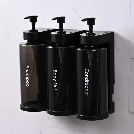 Stainless Steel Tall Bracket Triple Soap Dispenser 3x300ml in Transparent Grey…