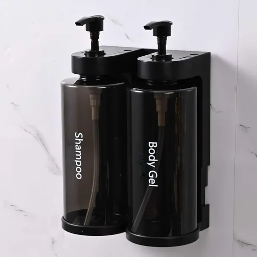 Stainless Steel Tall Bracket Double Soap Dispenser 2x300ml in Transparent Grey…