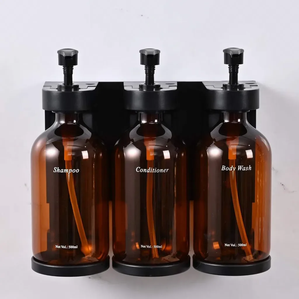 ABS Adjustable Bracket Triple Soap Dispenser 3x300ml in Transparent Amber — SPD-1064