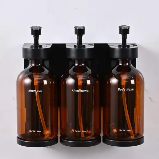 ABS Adjustable Bracket Triple Soap Dispenser 3x300ml in Transparent Amber — SPD-1064