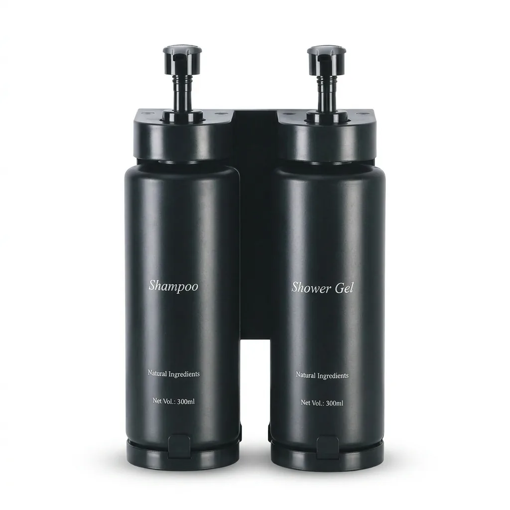 ABS Adjustable Bracket Double Soap Dispenser 2x300ml in Black — SPD-1066
