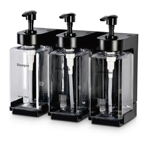 ABS Square Bottle Triple Soap Dispenser 3x300ml in Transparent — SPD-1068