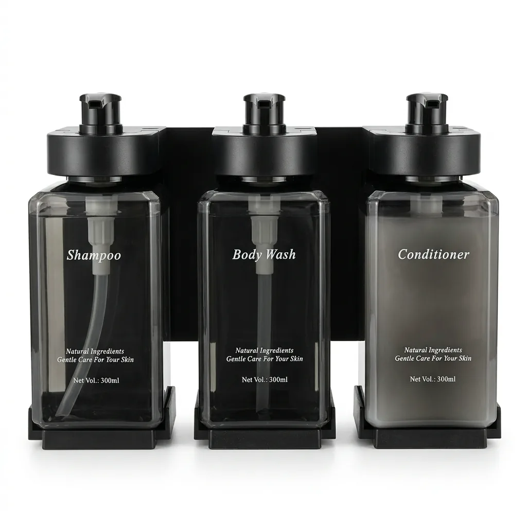ABS Square Bottle Triple Soap Dispenser 3x300ml in Transparent Grey — SPD-1069