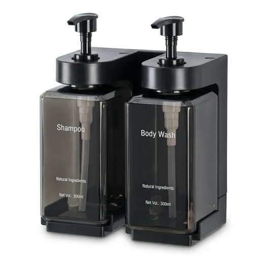 ABS Square Bottle Double Soap Dispenser 2x300ml in Transparent Grey — SPD-1070