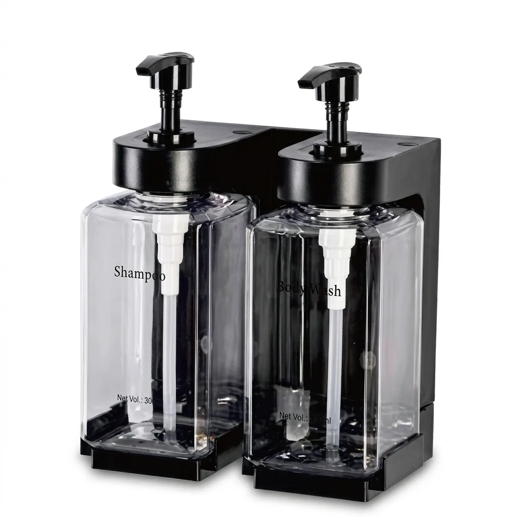 ABS Square Bottle Double Soap Dispenser 2x300ml in Transparent — SPD-1072