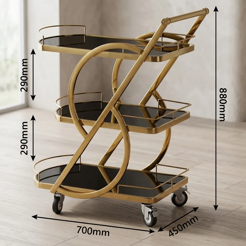 Stainless Steel Tempered Glass 3-Tier Service Trolley [1024] — SVT-1024 (image 2)