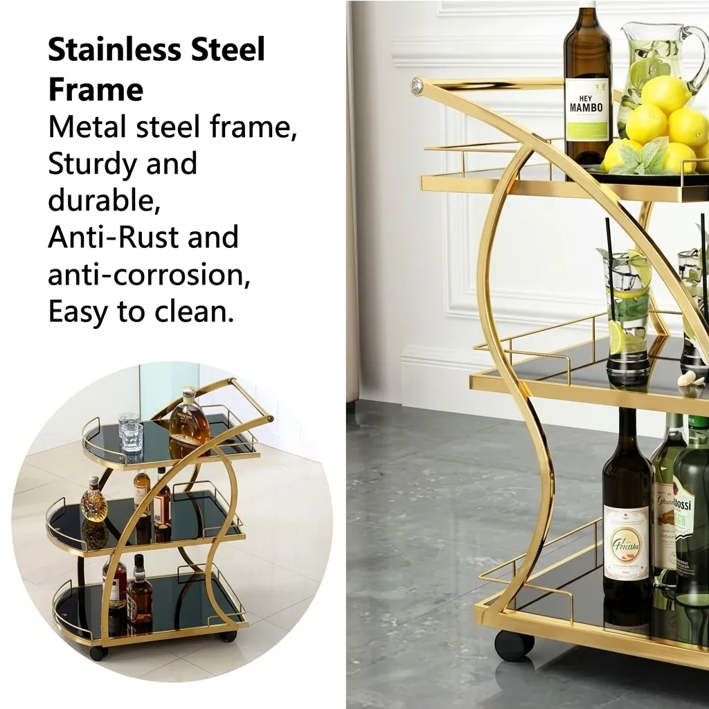 Stainless Steel Tempered Glass 3-Tier Service Trolley [1025] — SVT-1025 (image 5)