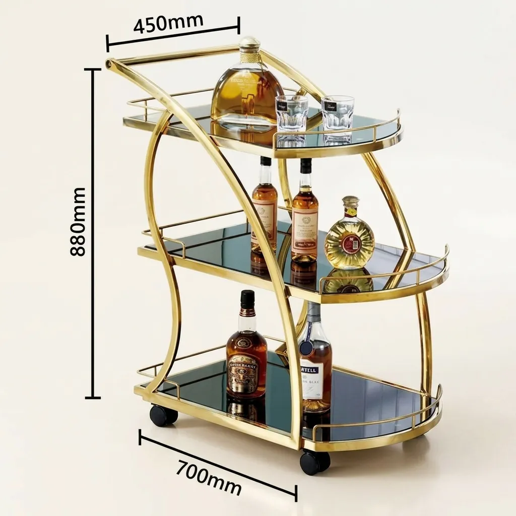 Stainless Steel Tempered Glass 3-Tier Service Trolley [1025] — SVT-1025 (image 17)