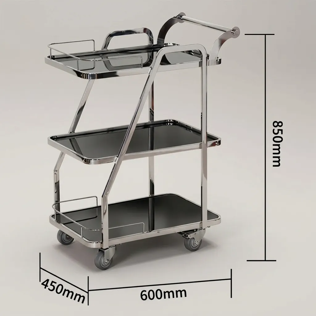 Stainless Steel Tempered Glass 3-Tier Service Trolley [1028] — SVT-1028 (image 4)