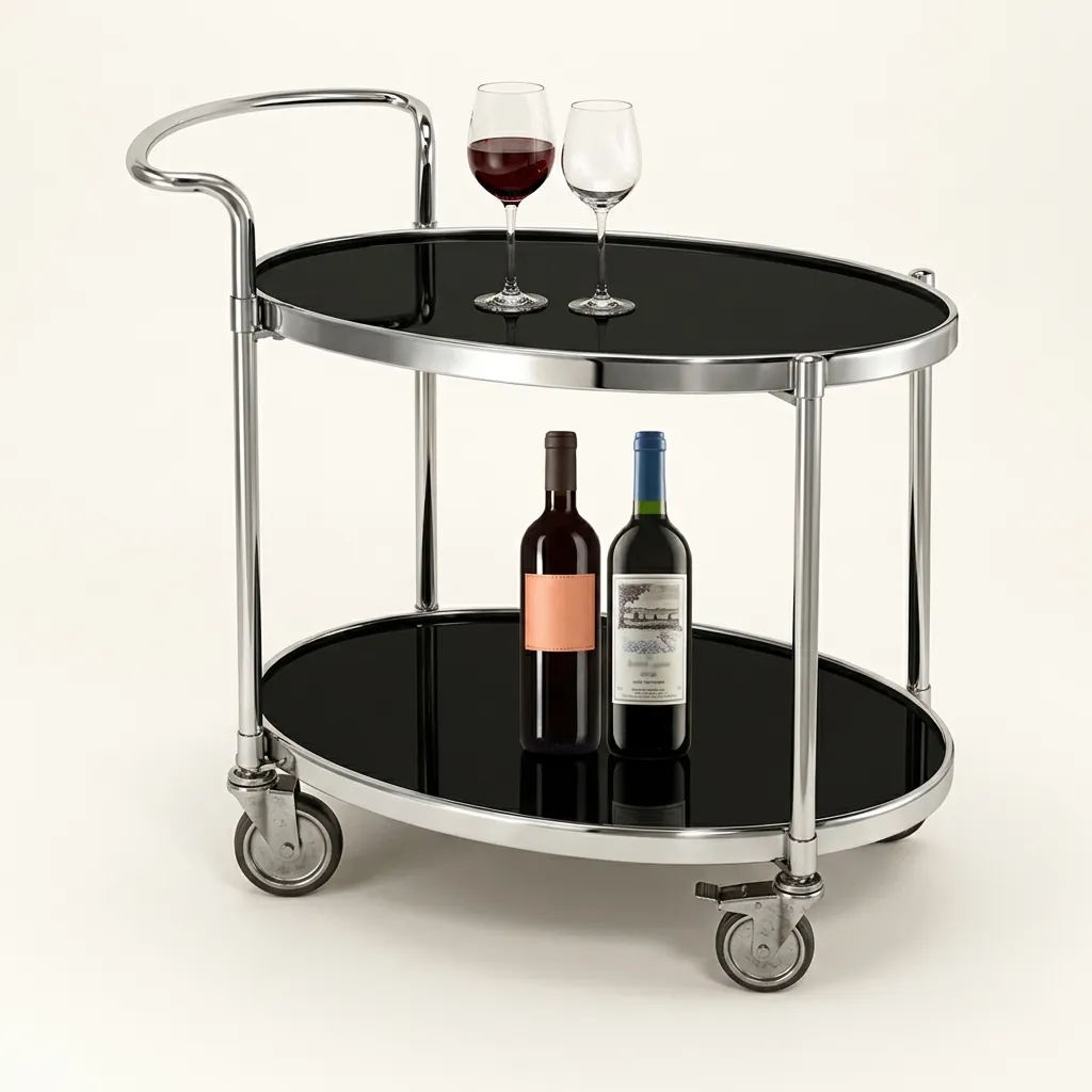 Tempered Glass Two-Layer Oval Service Trolley [1029] — SVT-1029 (image 7)