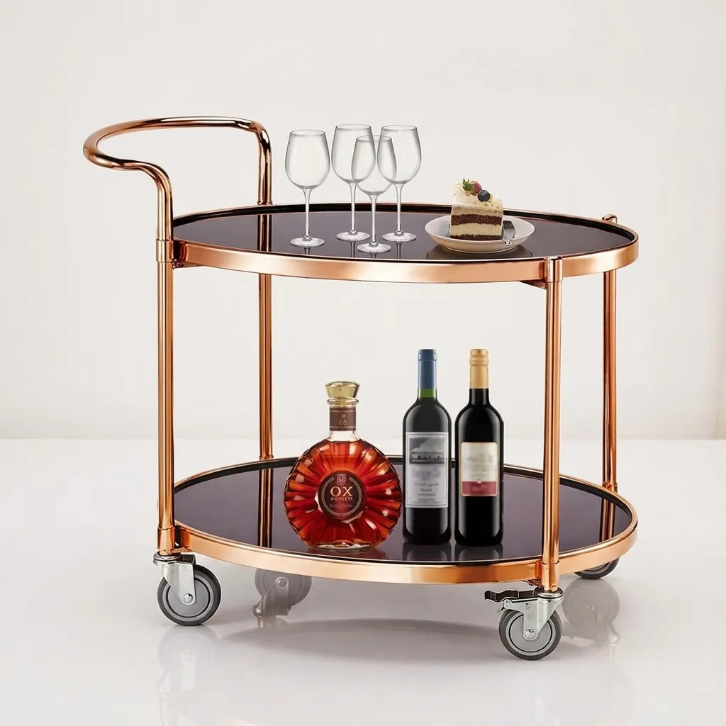 Tempered Glass Two-Layer Oval Service Trolley [1030] — SVT-1030 (image 7)