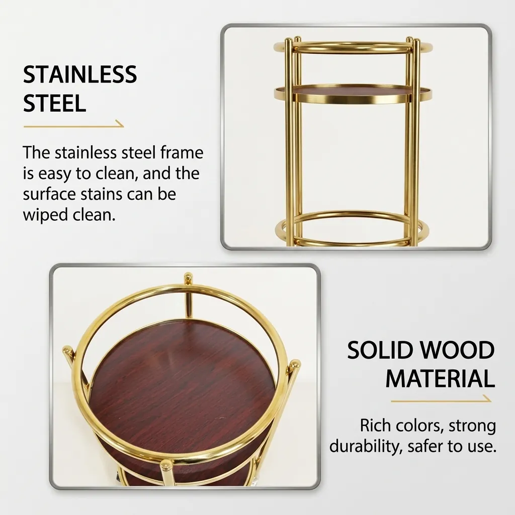 Stainless Steel Two-Layer Round Service Trolley — SVT-1032 (image 2)