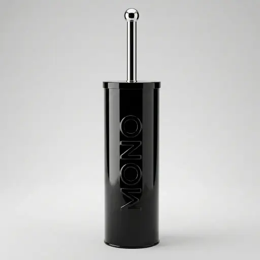 Perfect Metal Toilet Brush And Holder — TBR-1025 — A round freestanding toilet brush and holder in durable metal for a clean, modern bathroom look. The holder keeps the brush tidy and discreet between uses. Finished in black.